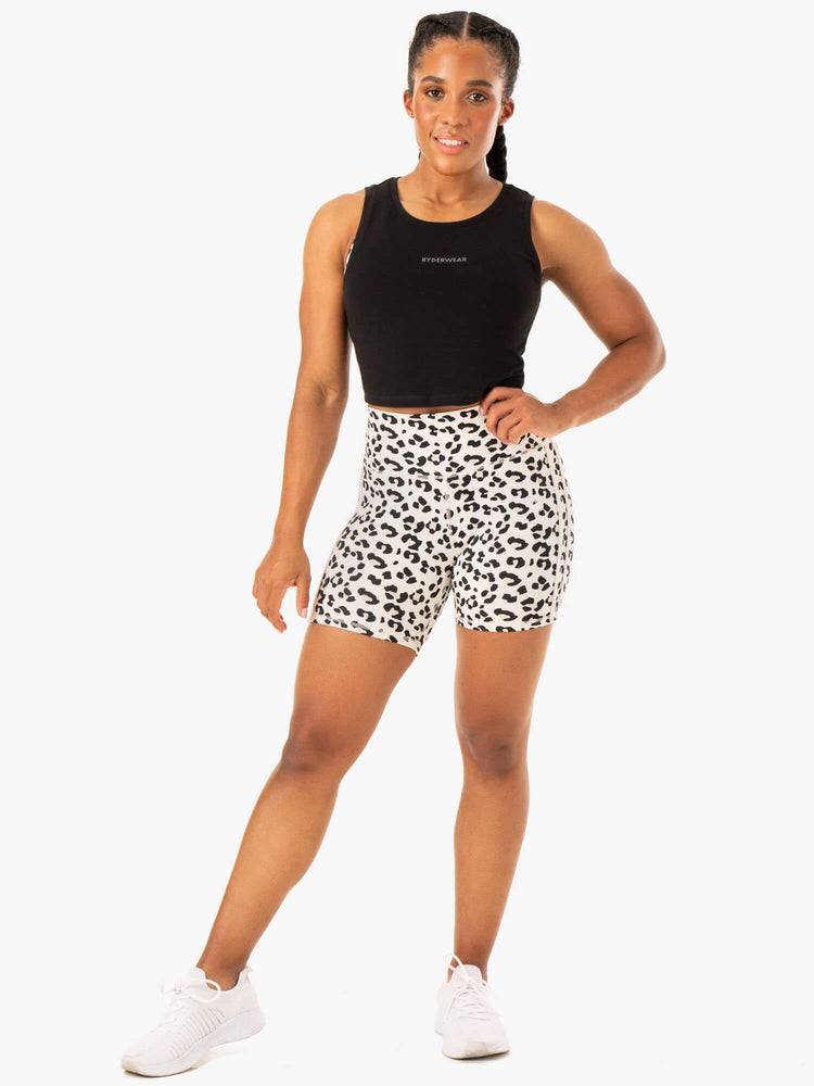 Ivory Leopard Ryderwear Women Shorts Evolution High Waisted Scrunch Women's Shorts | AU1985SO