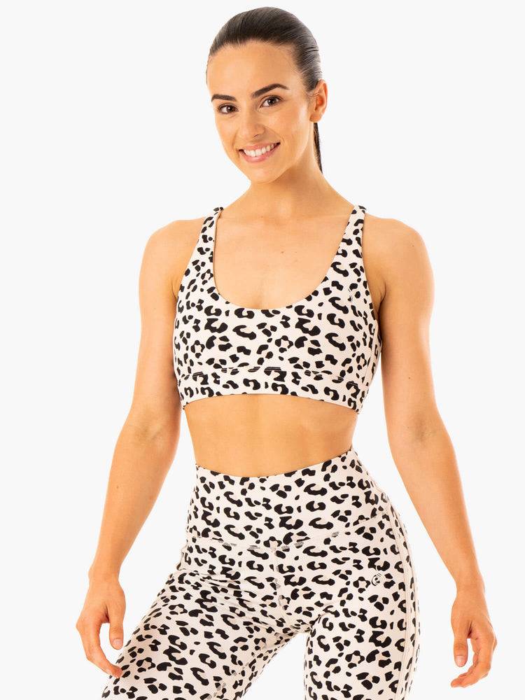 Ivory Leopard Ryderwear Women Sports Bra Evolution Women\'s Sports Bra | AU2444SO