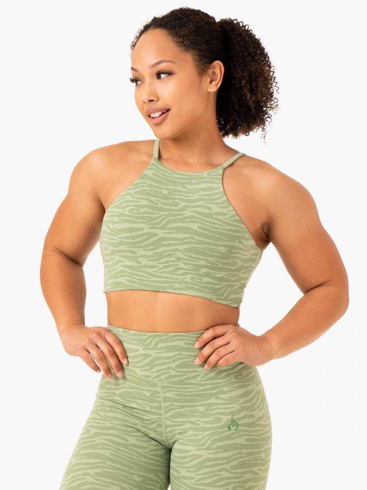 Jade Green Zebra Ryderwear Women Sports Bra Transform Reversible Sports Crop Women's Sports Bra | AU2265YU