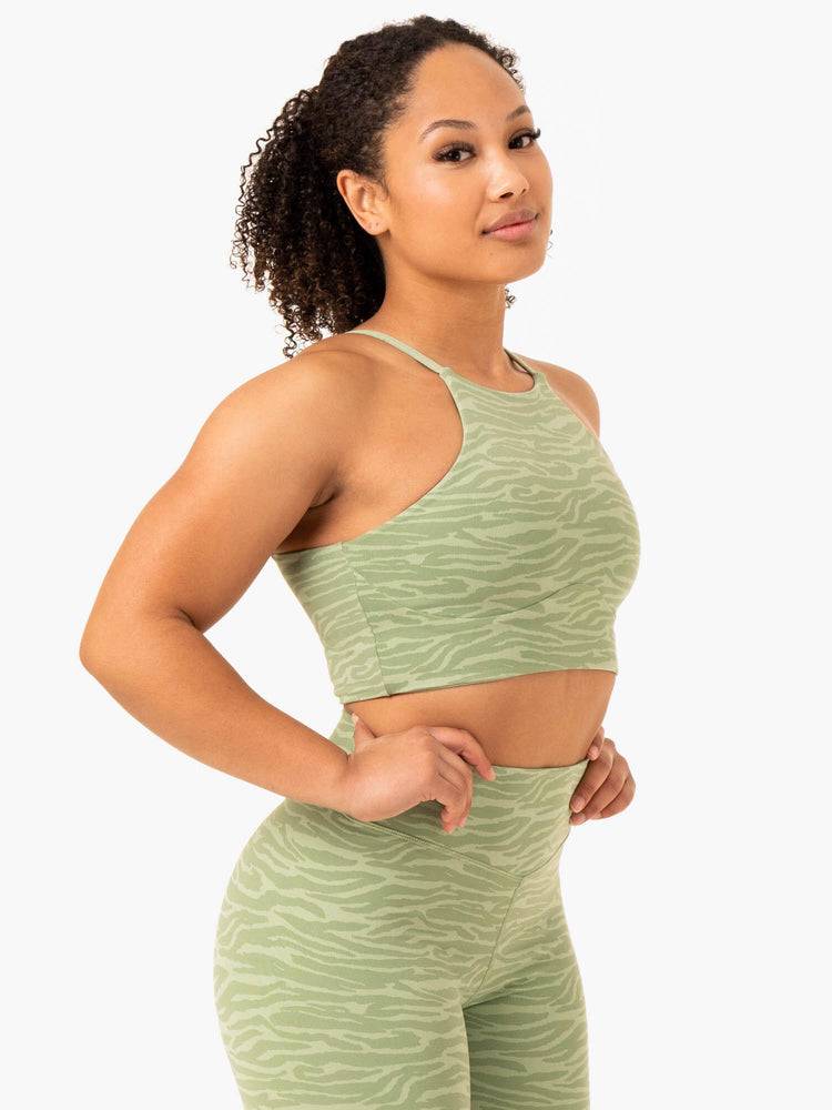 Jade Green Zebra Ryderwear Women Sports Bra Transform Reversible Sports Crop Women's Sports Bra | AU2265YU