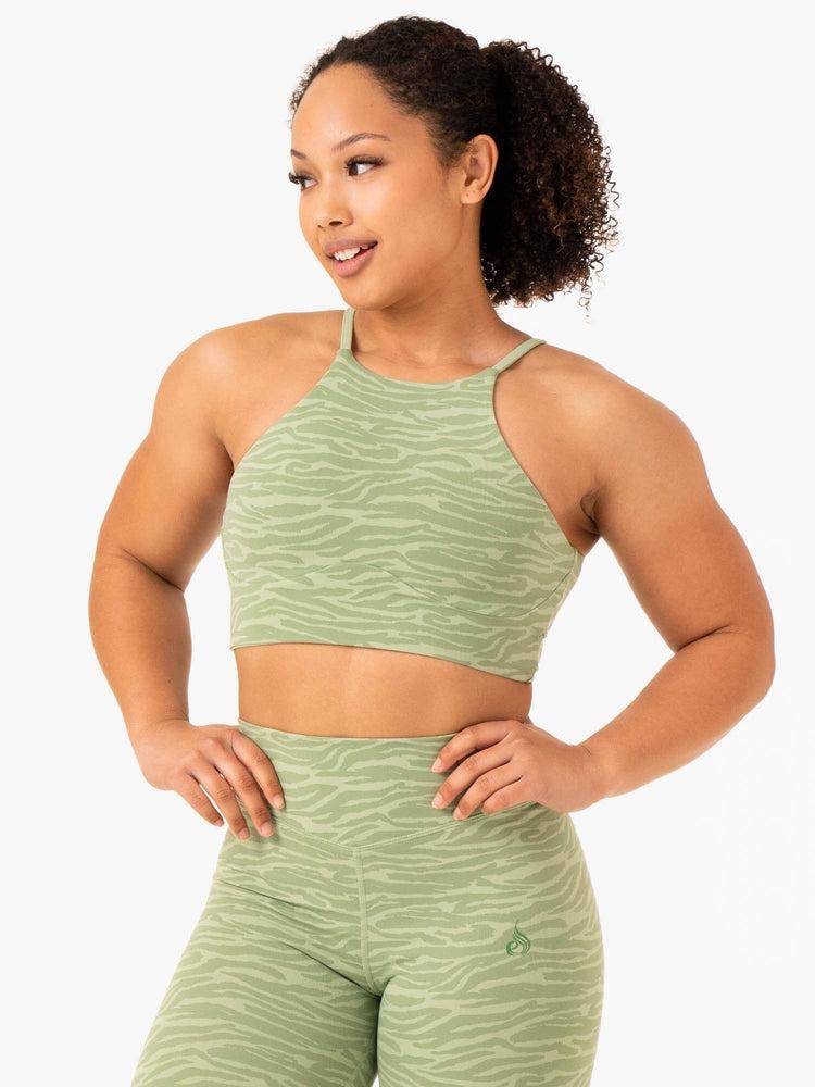 Jade Green Zebra Ryderwear Women Tanks Transform Reversible Sports Crop Women's Tanks | AU2889UT