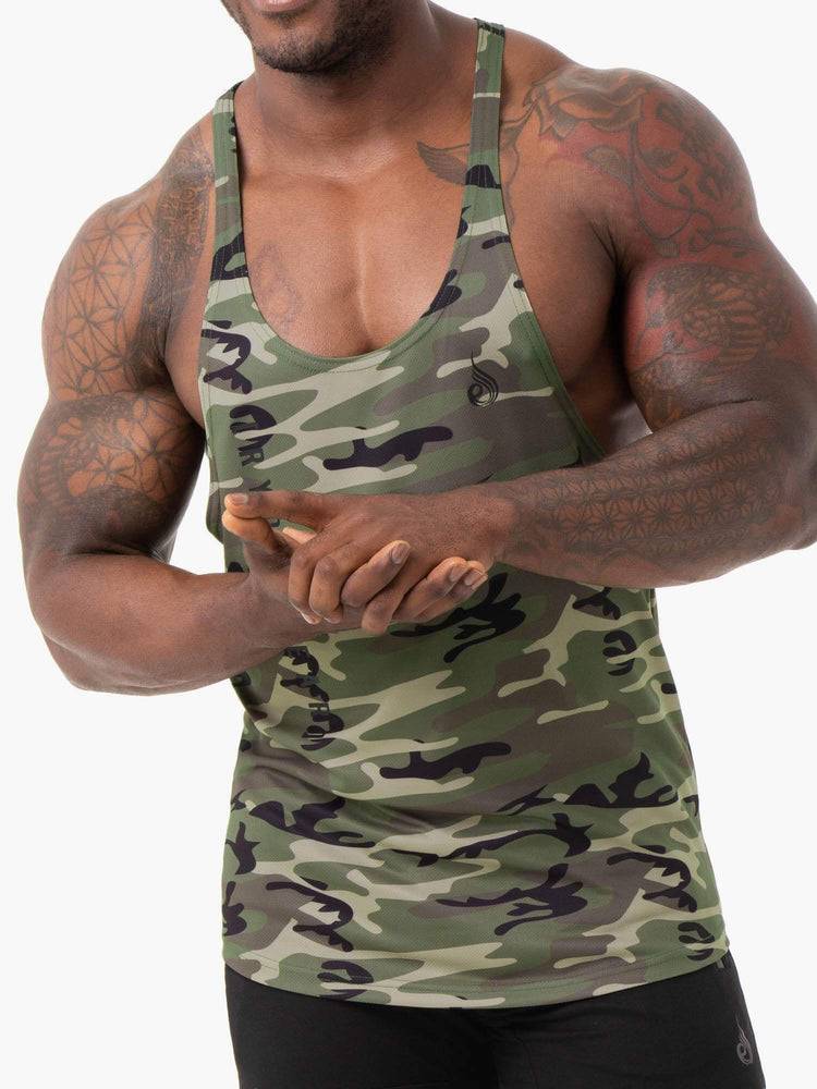 Khaki Camo Ryderwear Men Gym Stringers Camo Tech Mesh Stringer T-Back Men's Gym Stringers | AU1507WY