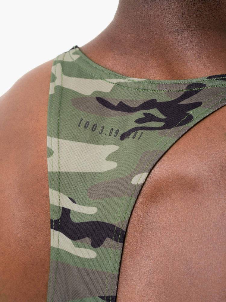 Khaki Camo Ryderwear Men Gym Stringers Camo Tech Mesh Stringer T-Back Men's Gym Stringers | AU1507WY