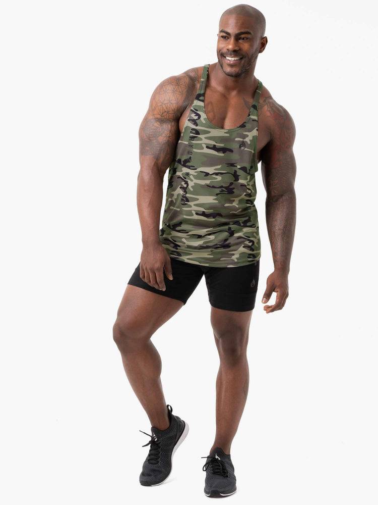 Khaki Camo Ryderwear Men Gym Stringers Camo Tech Mesh Stringer T-Back Men's Gym Stringers | AU1507WY