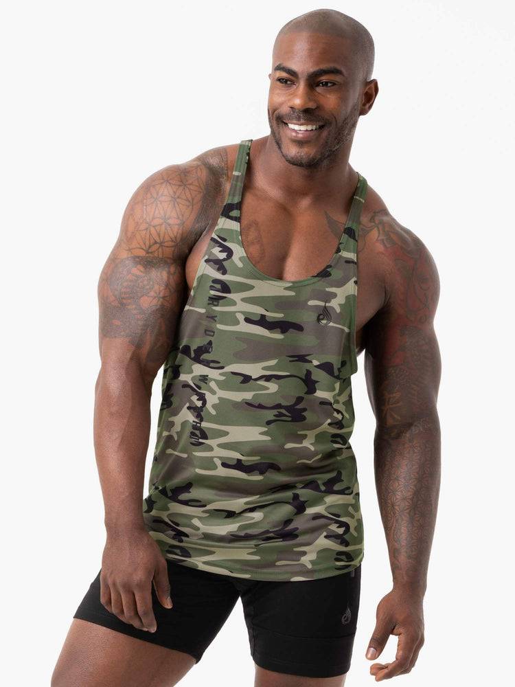 Khaki Camo Ryderwear Men Gym Stringers Camo Tech Mesh Stringer T-Back Men\'s Gym Stringers | AU1507WY