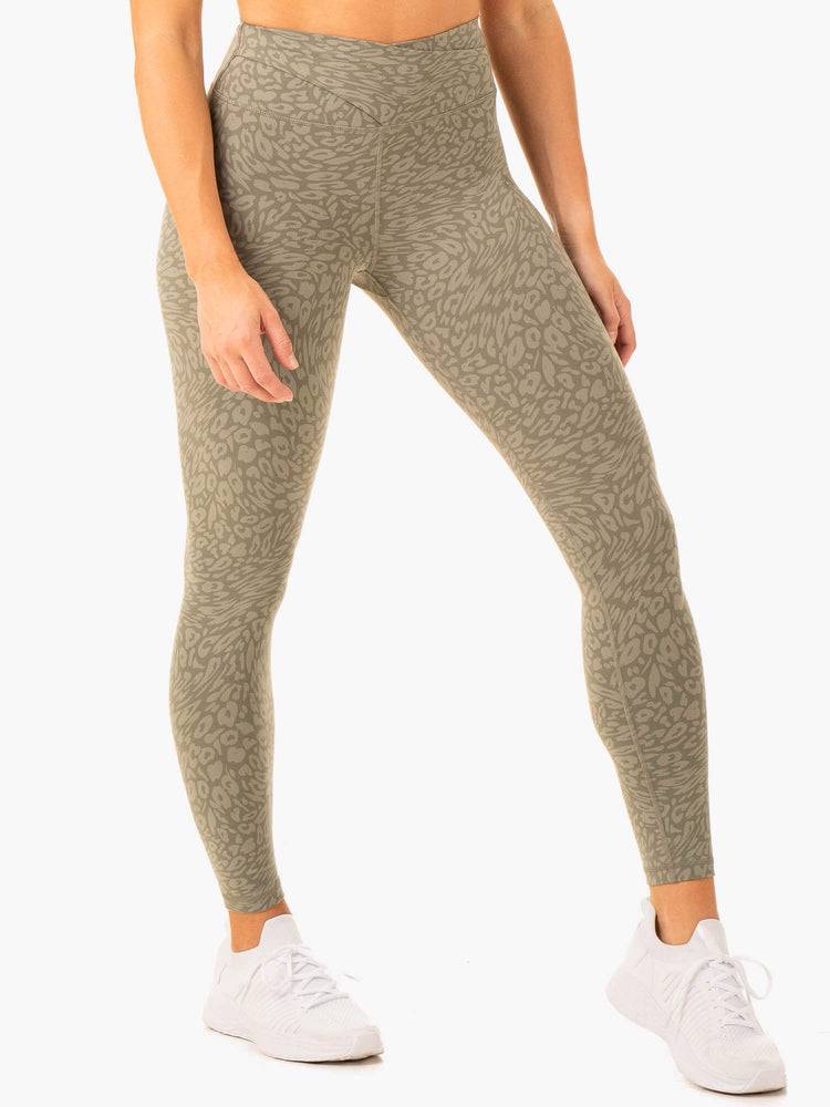 Khaki Leopard Ryderwear Women Leggings Rotation High Waisted Scrunch Women's Leggings | AU1825IS