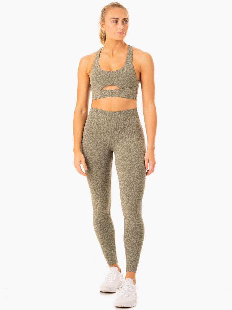 Khaki Leopard Ryderwear Women Leggings Rotation High Waisted Scrunch Women's Leggings | AU1825IS