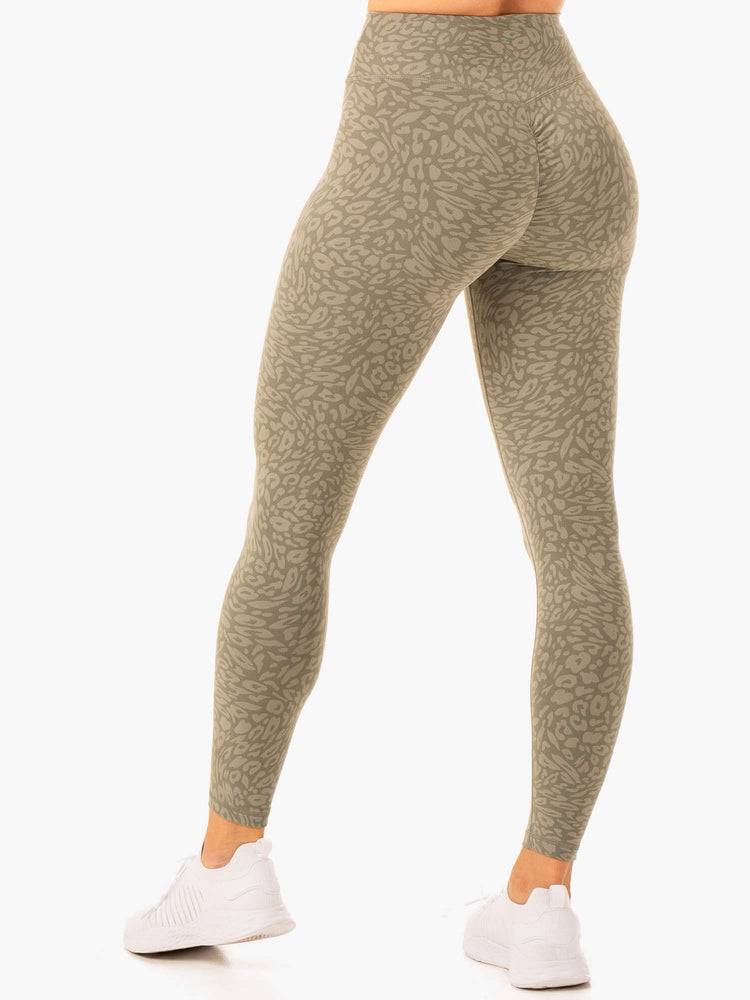 Khaki Leopard Ryderwear Women Leggings Rotation High Waisted Scrunch Women\'s Leggings | AU1825IS