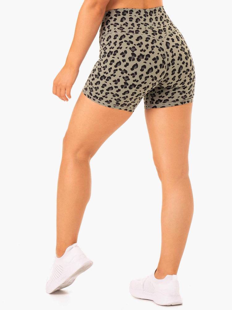 Khaki Leopard Ryderwear Women Shorts Hybrid Mid Length Women's Shorts | AU2027WY