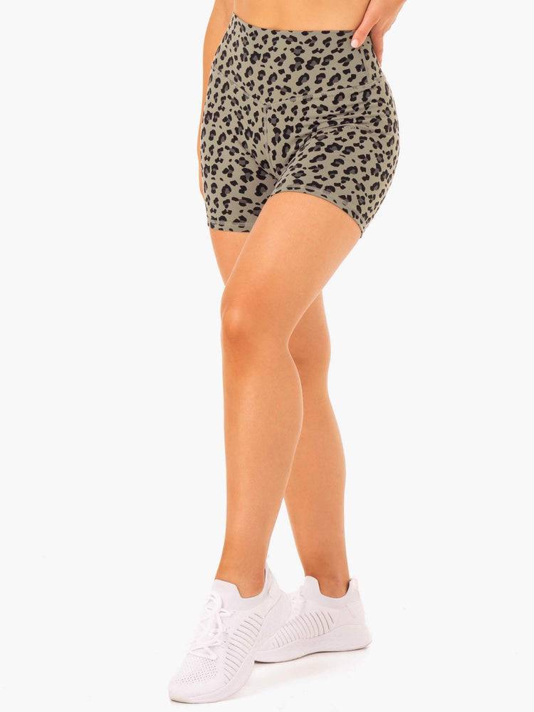 Khaki Leopard Ryderwear Women Shorts Hybrid Mid Length Women's Shorts | AU2027WY