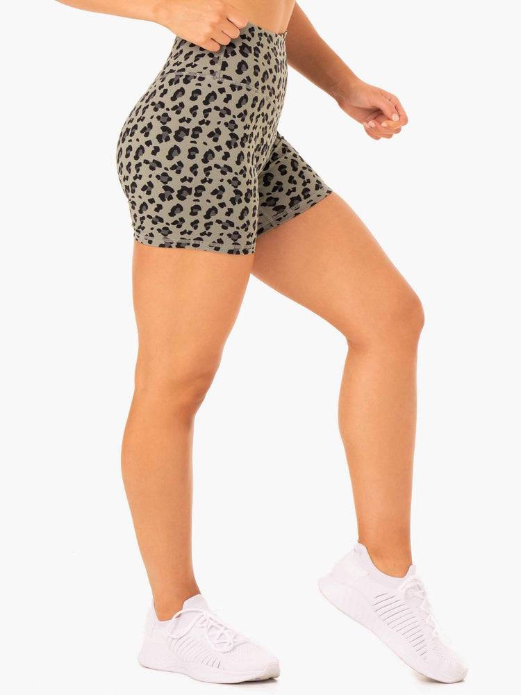 Khaki Leopard Ryderwear Women Shorts Hybrid Mid Length Women's Shorts | AU2027WY