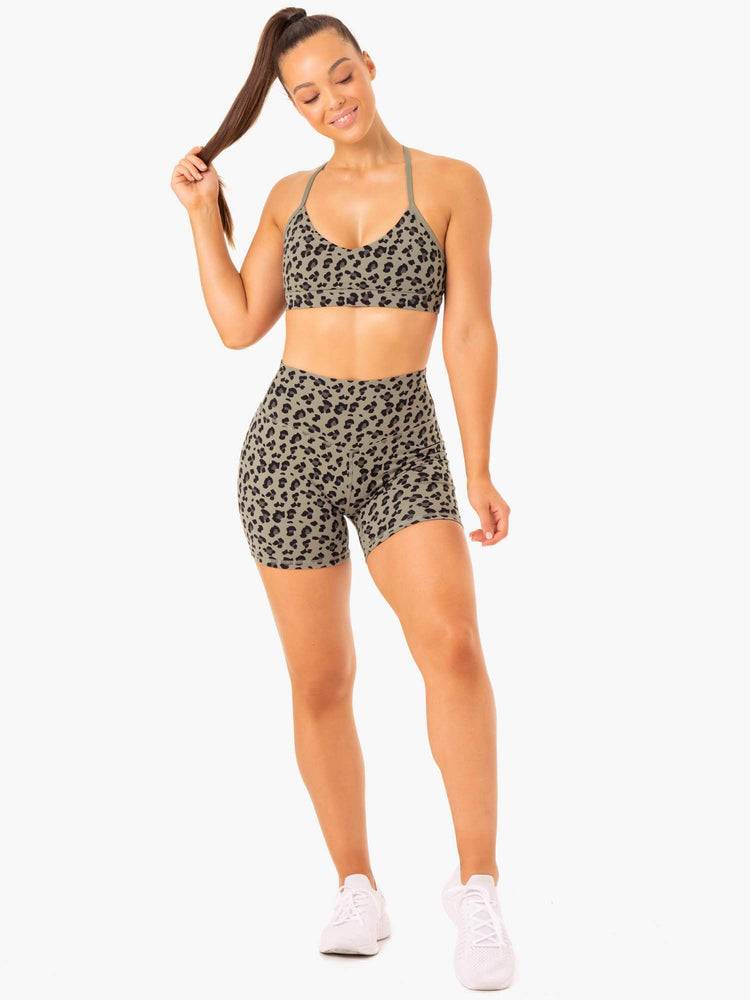 Khaki Leopard Ryderwear Women Shorts Hybrid Mid Length Women's Shorts | AU2027WY