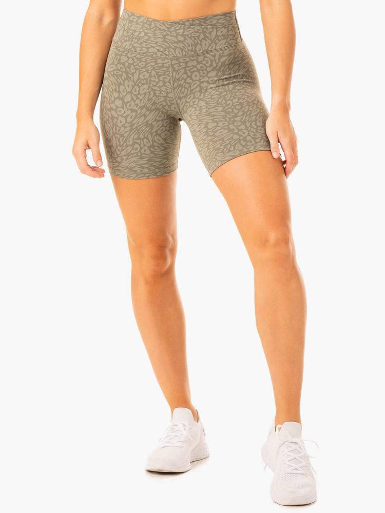 Khaki Leopard Ryderwear Women Shorts Rotation High Waisted Scrunch Women's Shorts | AU1982OR