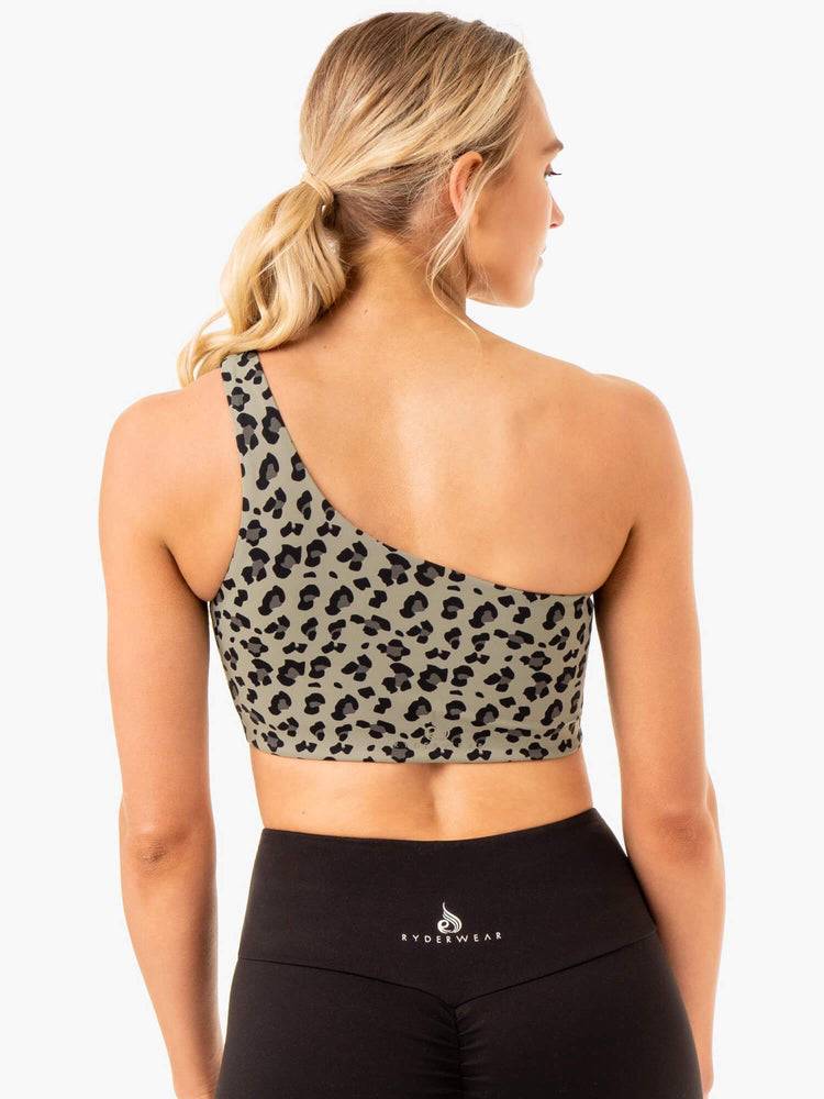 Khaki Leopard Ryderwear Women Sports Bra Adapt One Shoulder Women's Sports Bra | AU2392SO