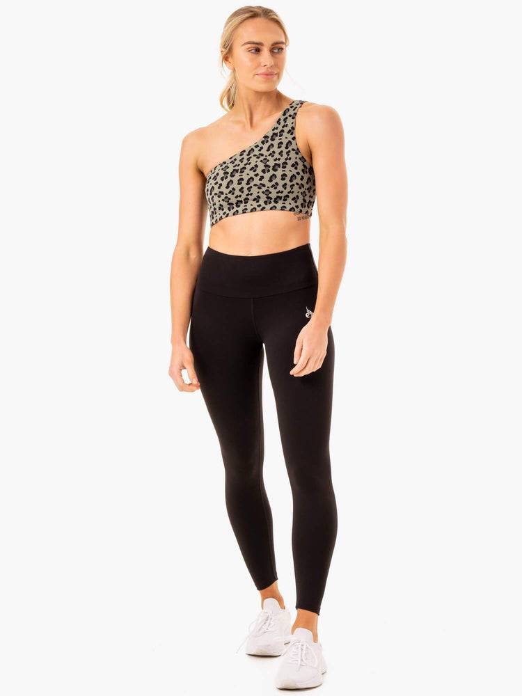 Khaki Leopard Ryderwear Women Sports Bra Adapt One Shoulder Women's Sports Bra | AU2392SO