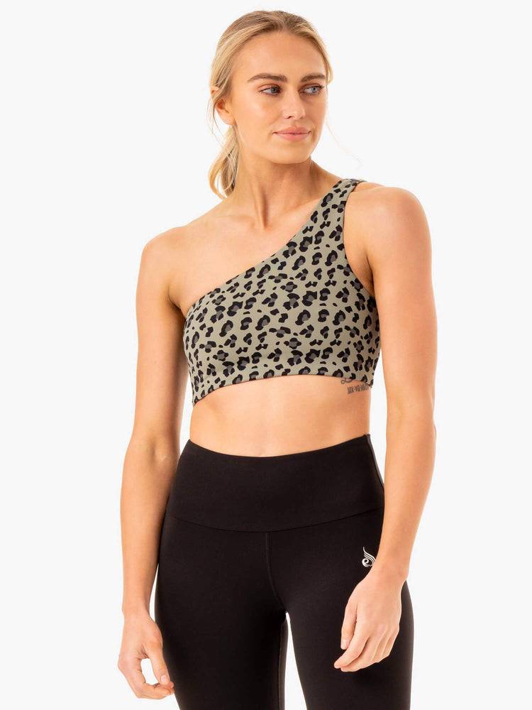 Khaki Leopard Ryderwear Women Sports Bra Adapt One Shoulder Women\'s Sports Bra | AU2392SO