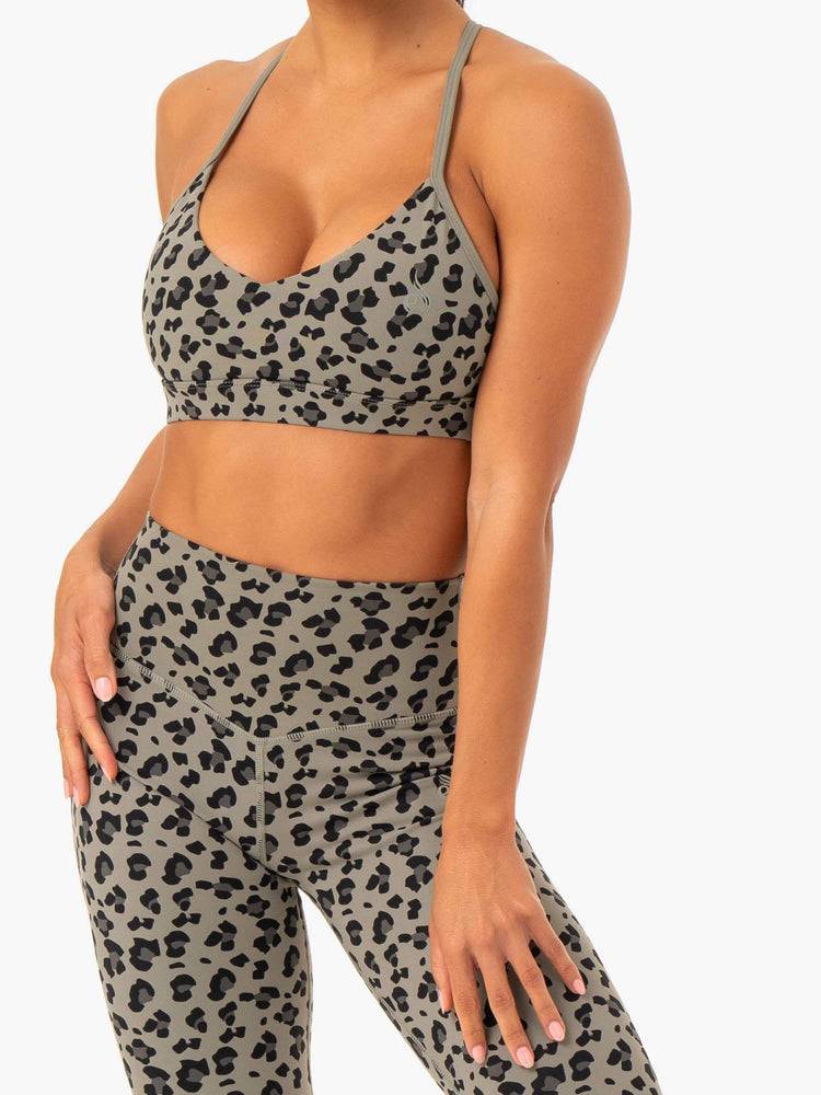 Khaki Leopard Ryderwear Women Sports Bra Hybrid Women's Sports Bra | AU2441GL