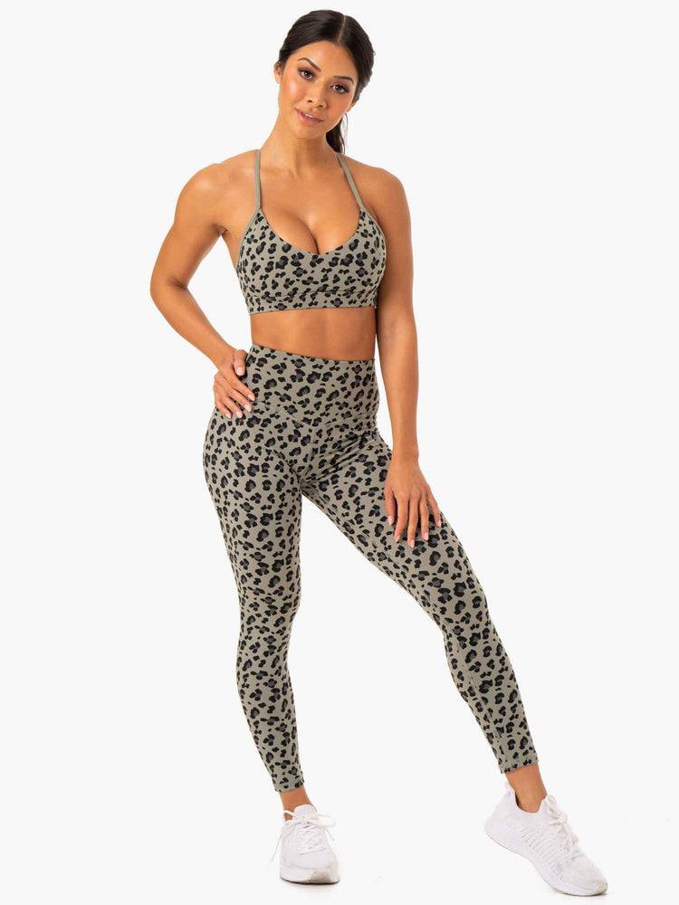 Khaki Leopard Ryderwear Women Sports Bra Hybrid Women's Sports Bra | AU2441GL