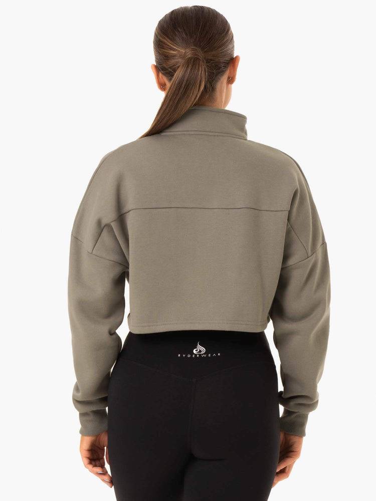 Khaki Ryderwear Women Hoodie Base Half Zip Jumper Women's Hoodie | AU1650GL