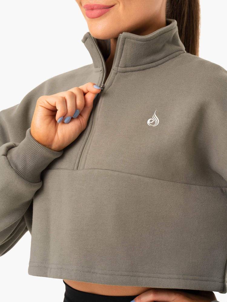 Khaki Ryderwear Women Hoodie Base Half Zip Jumper Women's Hoodie | AU1650GL