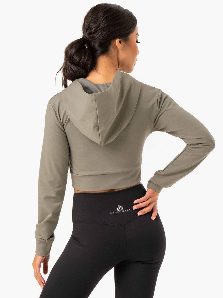 Khaki Ryderwear Women Hoodie Hybrid Fitted Women's Hoodie | AU1671PQ