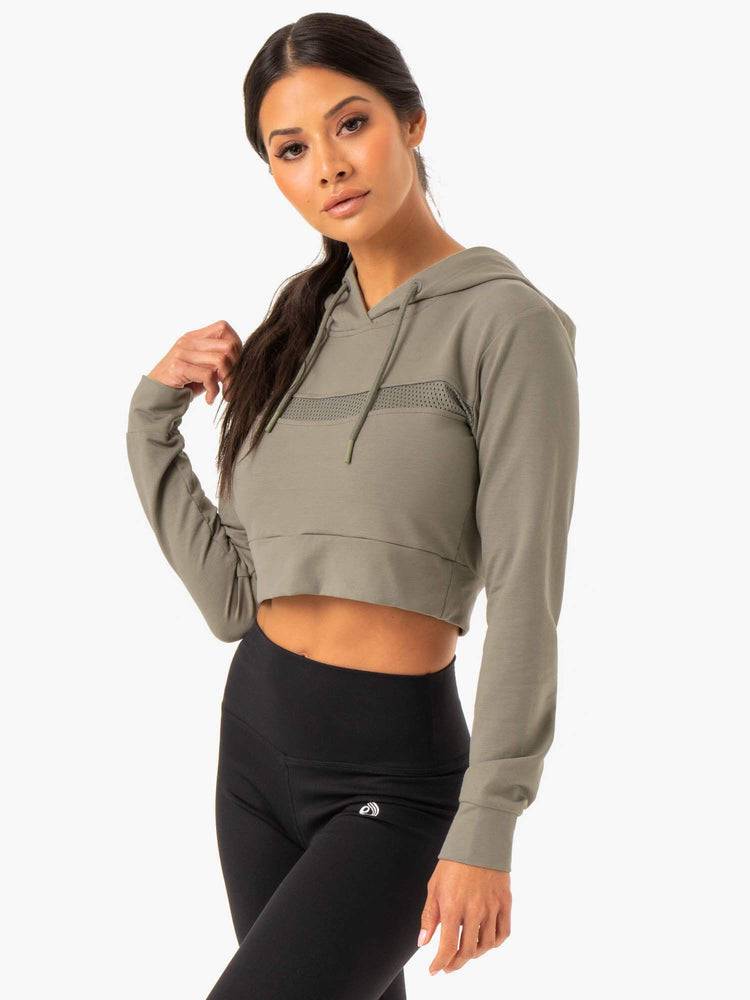 Khaki Ryderwear Women Hoodie Hybrid Fitted Women's Hoodie | AU1671PQ