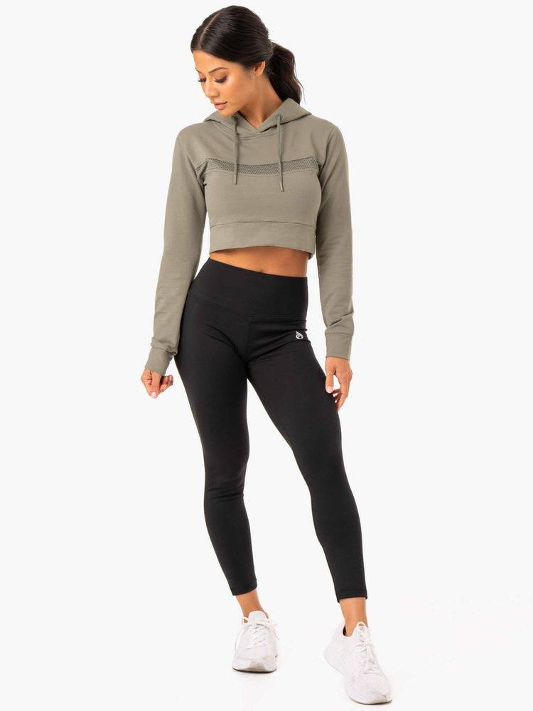 Khaki Ryderwear Women Hoodie Hybrid Fitted Women's Hoodie | AU1671PQ