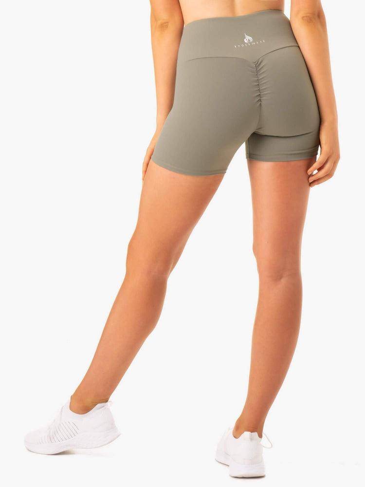 Khaki Ryderwear Women Shorts Staples Scrunch Bum Mid Length Women's Shorts | AU2165PQ