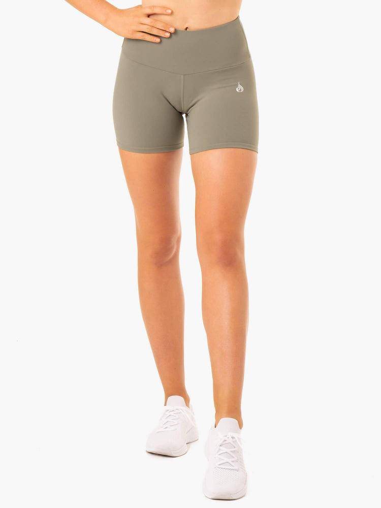 Khaki Ryderwear Women Shorts Staples Scrunch Bum Mid Length Women's Shorts | AU2165PQ