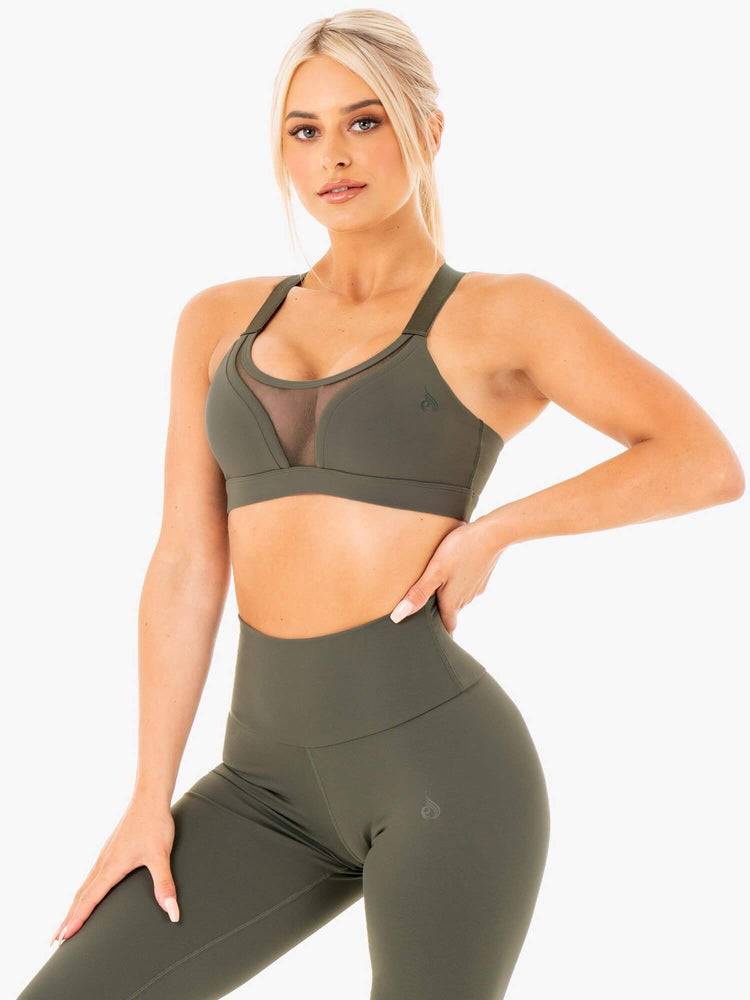 Khaki Ryderwear Women Sports Bra Collide Mesh Contour Women's Sports Bra | AU2326MA