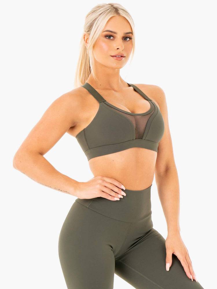 Khaki Ryderwear Women Sports Bra Collide Mesh Contour Women\'s Sports Bra | AU2326MA