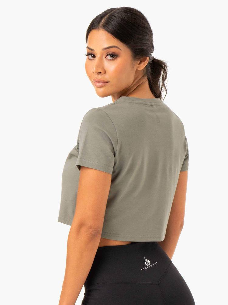 Khaki Ryderwear Women T Shirts Hybrid Mesh Tee Women's T Shirts | AU2709QZ