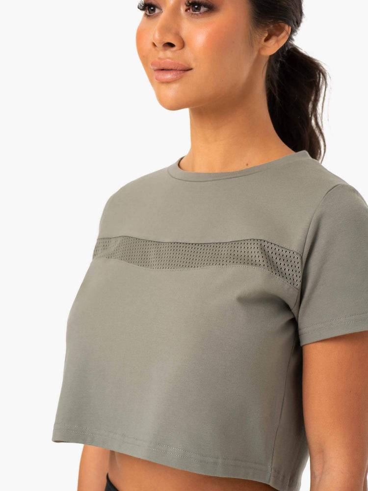 Khaki Ryderwear Women T Shirts Hybrid Mesh Tee Women's T Shirts | AU2709QZ