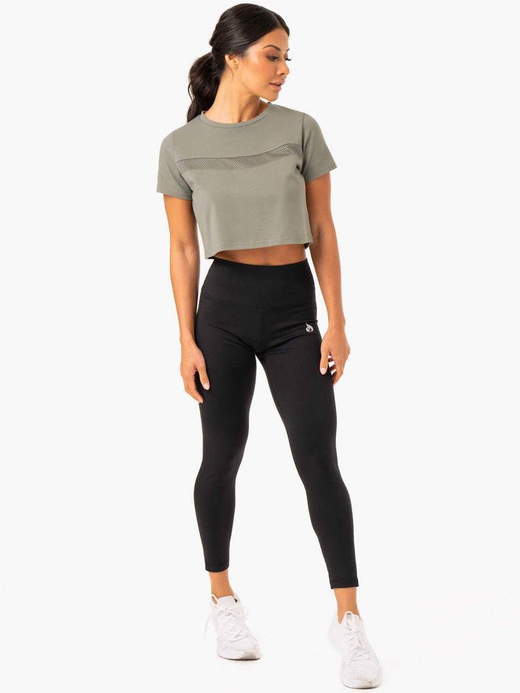 Khaki Ryderwear Women T Shirts Hybrid Mesh Tee Women's T Shirts | AU2709QZ