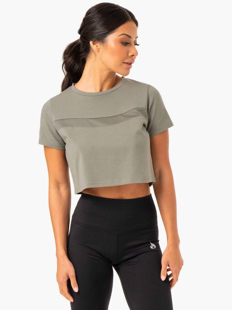 Khaki Ryderwear Women T Shirts Hybrid Mesh Tee Women\'s T Shirts | AU2709QZ