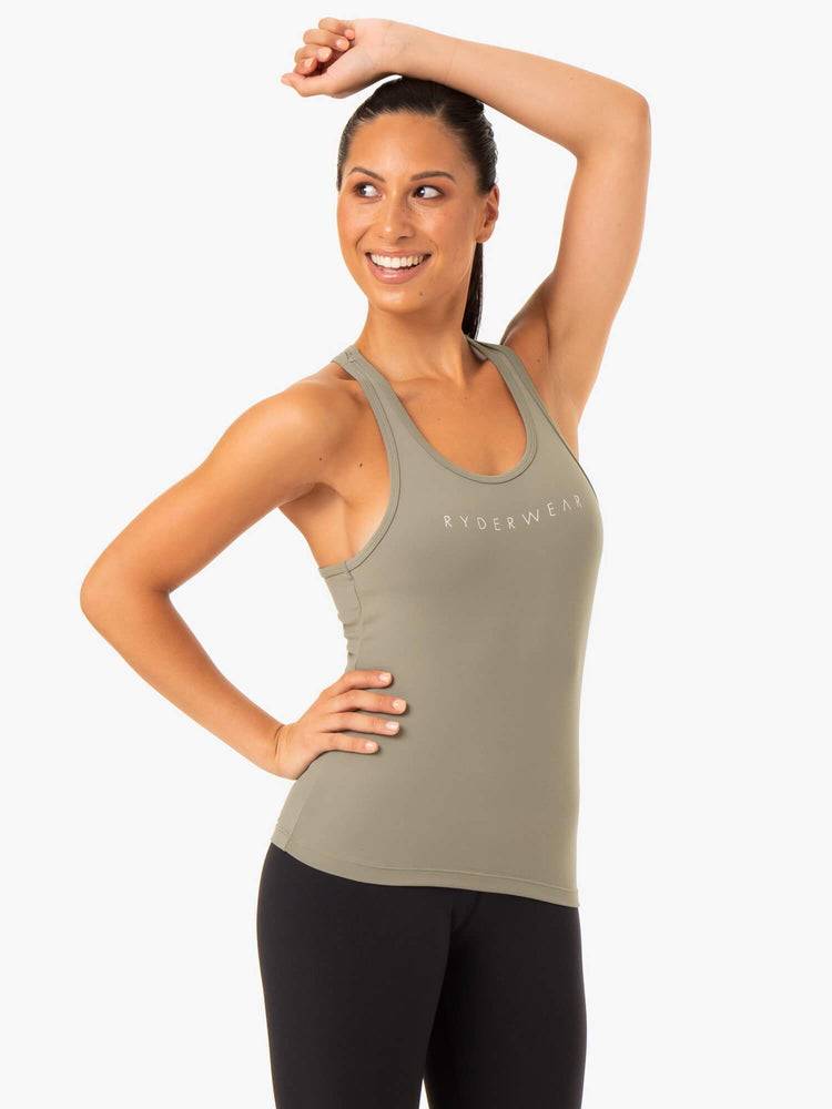 Khaki Ryderwear Women Tanks Hype Racer Back Women's Tanks | AU2949KI