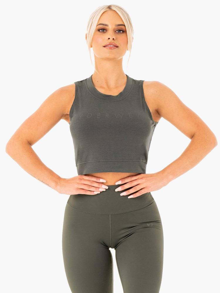 Khaki Ryderwear Women Tanks Motion Crop Top Women's Tanks | AU2954DN