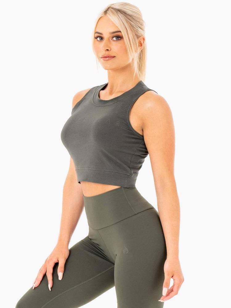 Khaki Ryderwear Women Tanks Motion Crop Top Women's Tanks | AU2954DN