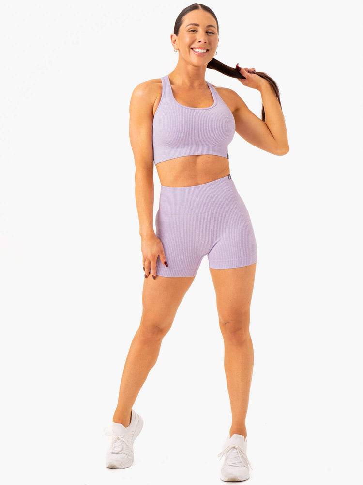 Lavender Marl Ryderwear Women Shorts Rib Seamless Women's Shorts | AU1962GL