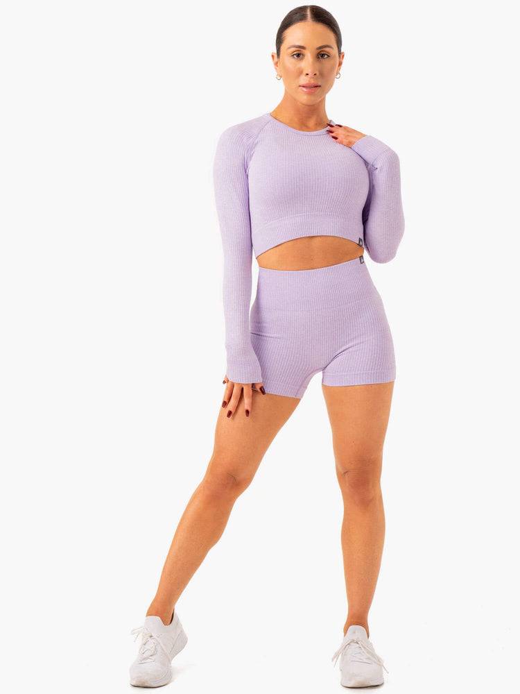 Lavender Marl Ryderwear Women Shorts Rib Seamless Women's Shorts | AU1962GL