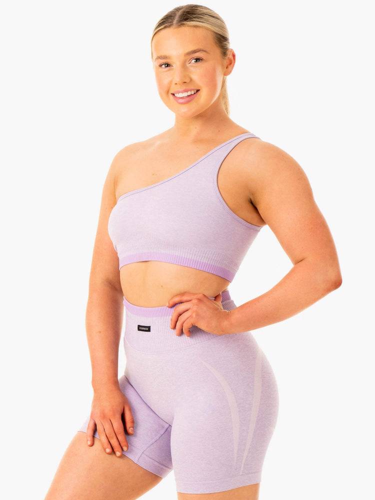 Lavender Marl Ryderwear Women Sports Bra Excel Seamless One Shoulder Women's Sports Bra | AU2324WY