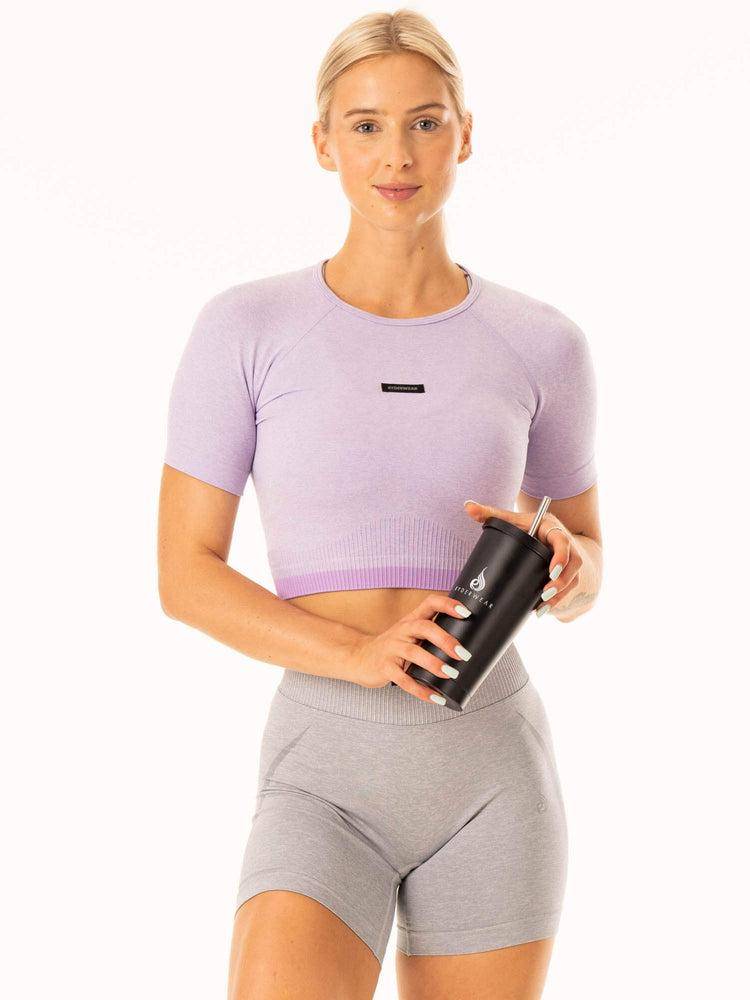 Lavender Marl Ryderwear Women T Shirts Excel Seamless Women's T Shirts | AU2754MA