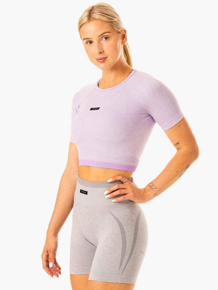 Lavender Marl Ryderwear Women T Shirts Excel Seamless Women's T Shirts | AU2754MA