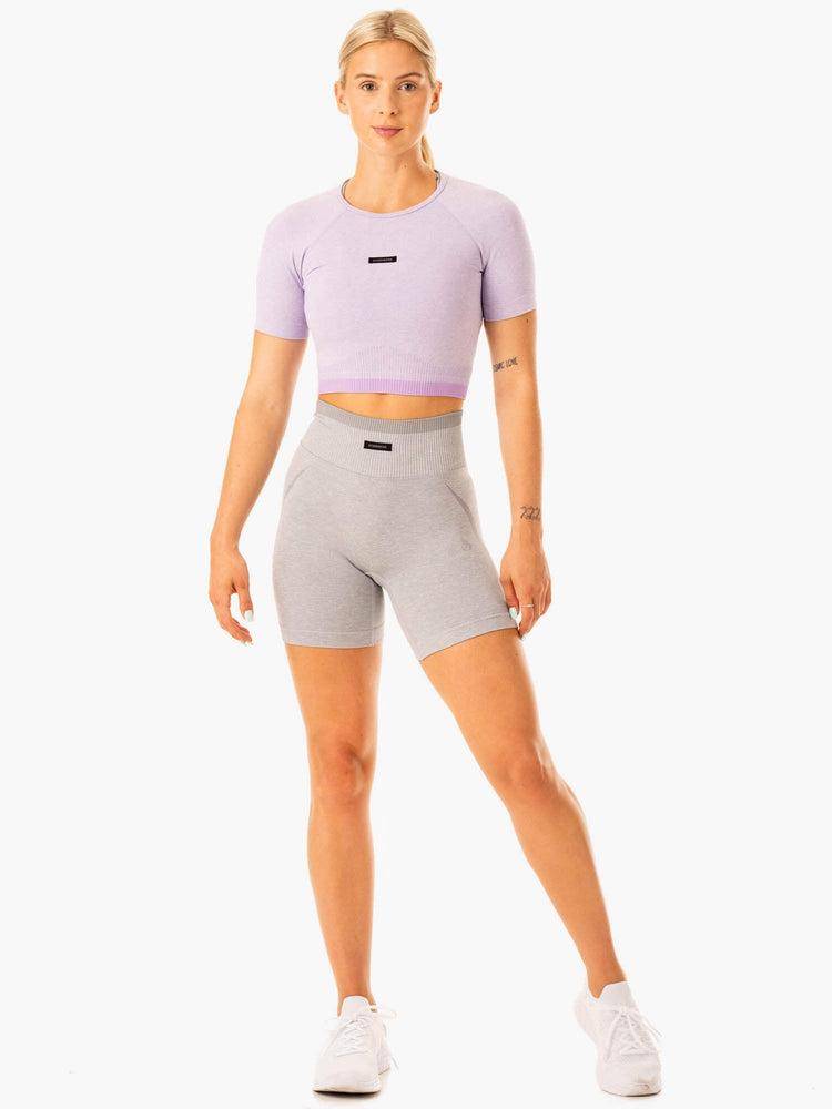 Lavender Marl Ryderwear Women T Shirts Excel Seamless Women's T Shirts | AU2754MA