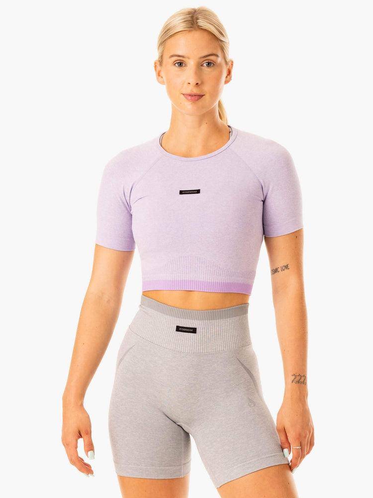 Lavender Marl Ryderwear Women T Shirts Excel Seamless Women\'s T Shirts | AU2754MA