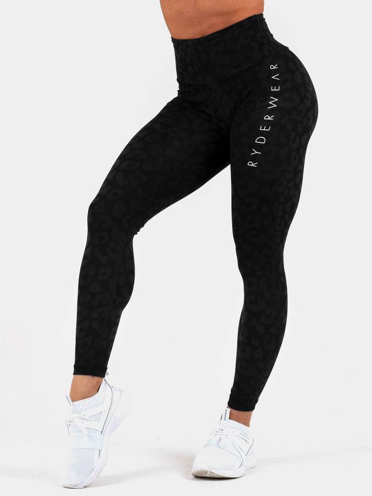 Leopard Black Ryderwear Women Leggings Instinct Scrunch Bum Women's Leggings | AU1765MA