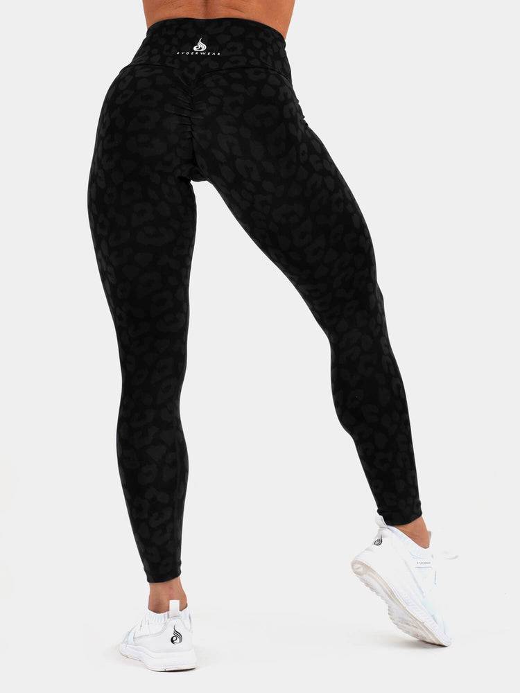 Leopard Black Ryderwear Women Leggings Instinct Scrunch Bum Women's Leggings | AU1765MA