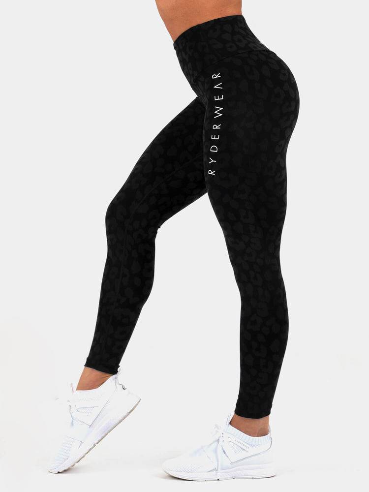 Leopard Black Ryderwear Women Leggings Instinct Scrunch Bum Women's Leggings | AU1765MA