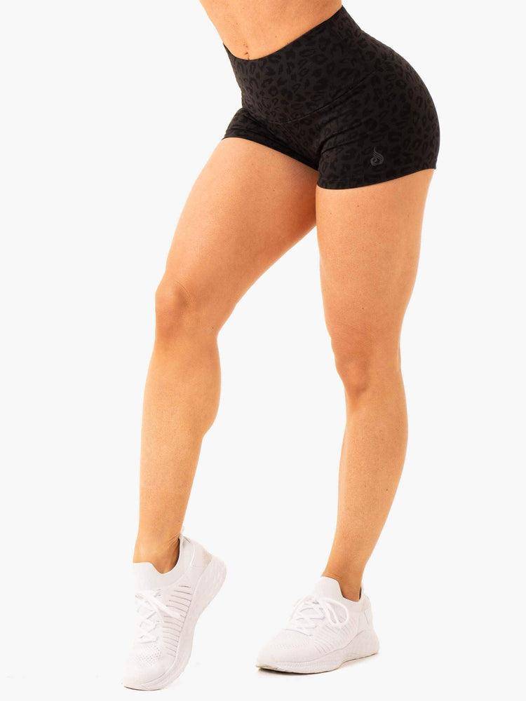 Leopard Black Ryderwear Women Shorts Adapt High Waisted Scrunch Women's Shorts | AU2168DN