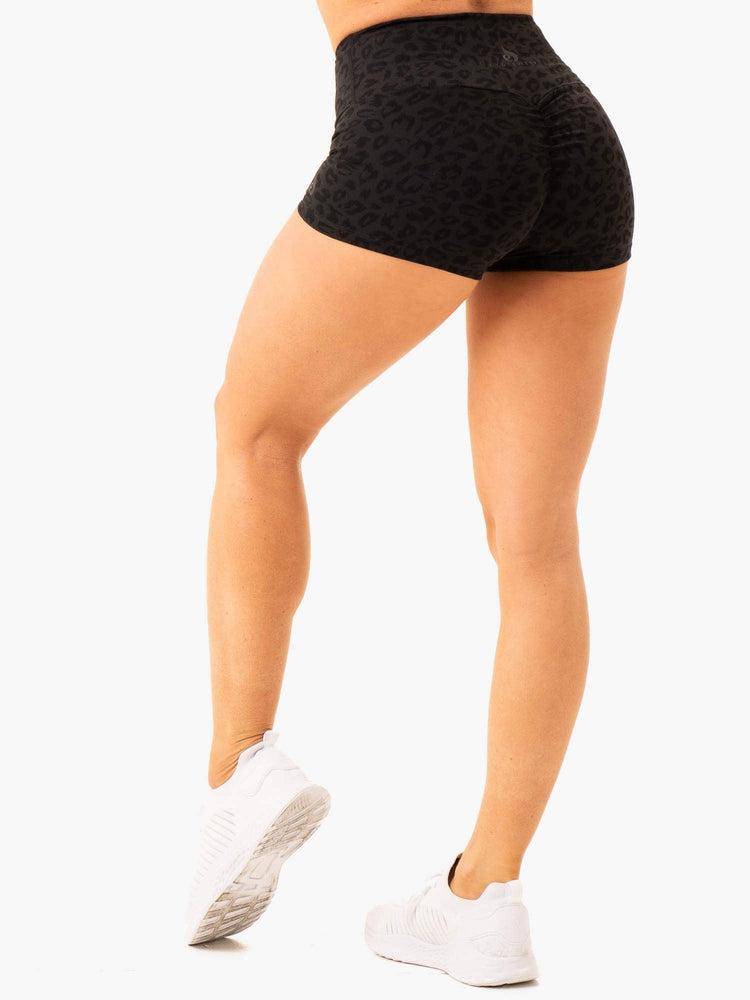 Leopard Black Ryderwear Women Shorts Adapt High Waisted Scrunch Women's Shorts | AU2168DN